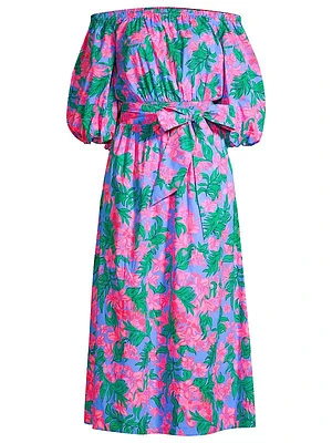 Shawlee Belted Floral Cotton Midi-Dress