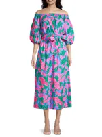 Shawlee Belted Floral Cotton Midi-Dress
