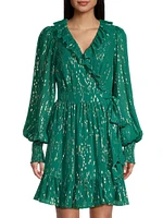 Birdy Metallic Clip-Dot Ruffle Wrap Dress