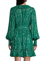 Birdy Metallic Clip-Dot Ruffle Wrap Dress