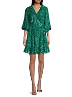 Birdy Metallic Clip-Dot Ruffle Wrap Dress