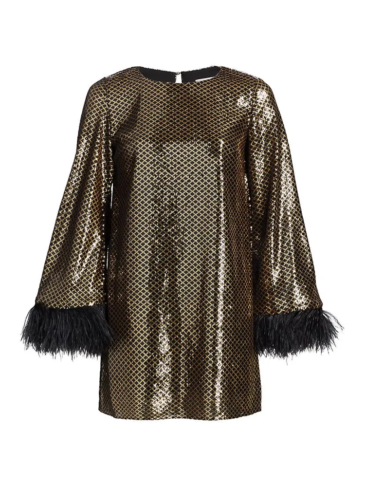 Cocoa Feather & Sequin Minidress