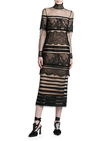 Sheer Net & Lace Midi-Dress