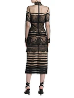 Sheer Net & Lace Midi-Dress