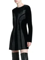 Long-Sleeve Velvet & Silk Minidress