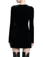 Long-Sleeve Velvet & Silk Minidress