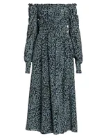 Lillian Smocked Silk Midi-Dress