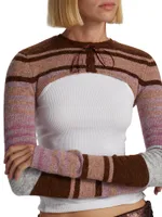 Wool-Blend Striped Micro Cardigan