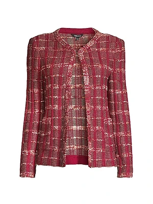 Plaid Eyelash-Tweed Knit Jacket