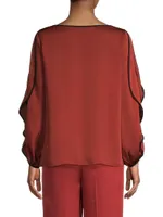 Butterfly-Sleeve Crepe Blouse