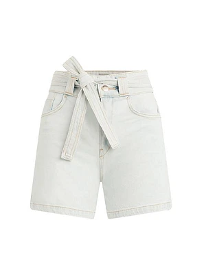 Tie-Waist Denim Utility Shorts