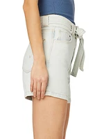 Tie-Waist Denim Utility Shorts