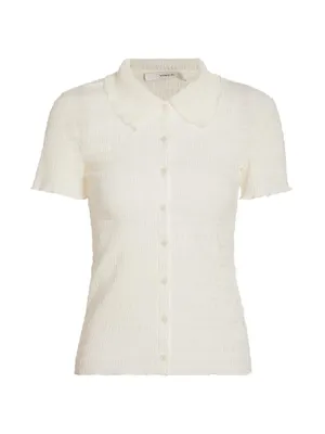 Smocked Short-Sleeve Buttoned Top
