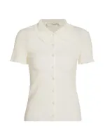 Smocked Short-Sleeve Buttoned Top