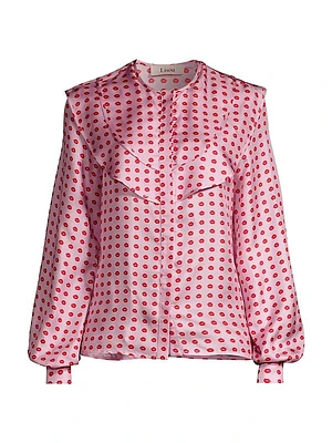 Simone Lips Print Ruffle Shirt