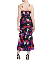 Ruched Floral Silk Midi-Dress