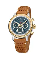 Classic Racing Yellow Gold, Stainless Steel & Leather Chronograph Watch