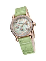 Happy Sport Rose Gold, 1.26 TCW Diamond & Croc-Effect Leather Watch