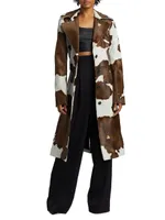 Cowhide Belted Calf Hair Trench Coat