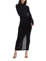 Ruched Long-Sleeve Midi-Dress