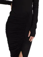 Ruched Long-Sleeve Midi-Dress