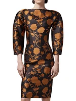 Floral Double Duchesse Satin Sheath Dress