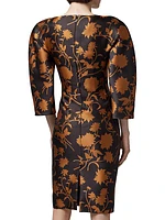 Floral Double Duchesse Satin Sheath Dress