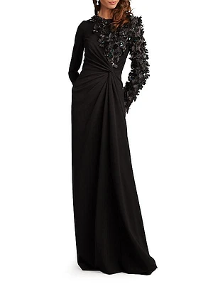 3D Floral Long-Sleeve Gown