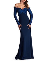 Crepe Off-The-Shoulder Gown