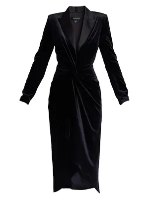 Velvet Long-Sleeve Midi-Dress