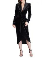 Velvet Long-Sleeve Midi-Dress