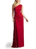 One-Shoulder Lace-Insert Gown