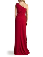 One-Shoulder Lace-Insert Gown