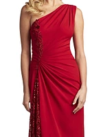 One-Shoulder Lace-Insert Gown