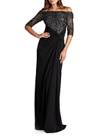 Sequined Off-The-Shoulder Gown