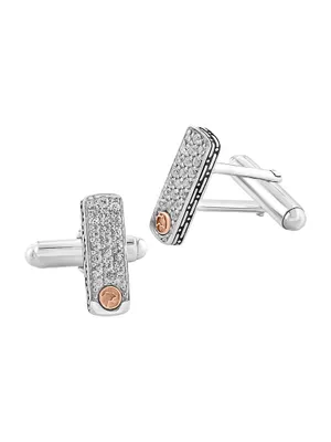 COLLECTION 18K Yellow Gold, 925 Sterling Silver & White Sapphire Cufflinks