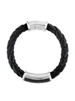 COLLECTION 925 Sterling Silver, Leather & Black Spinel Bracelet