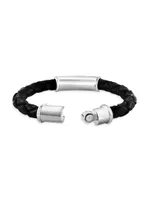 COLLECTION 925 Sterling Silver, Leather & Black Spinel Bracelet