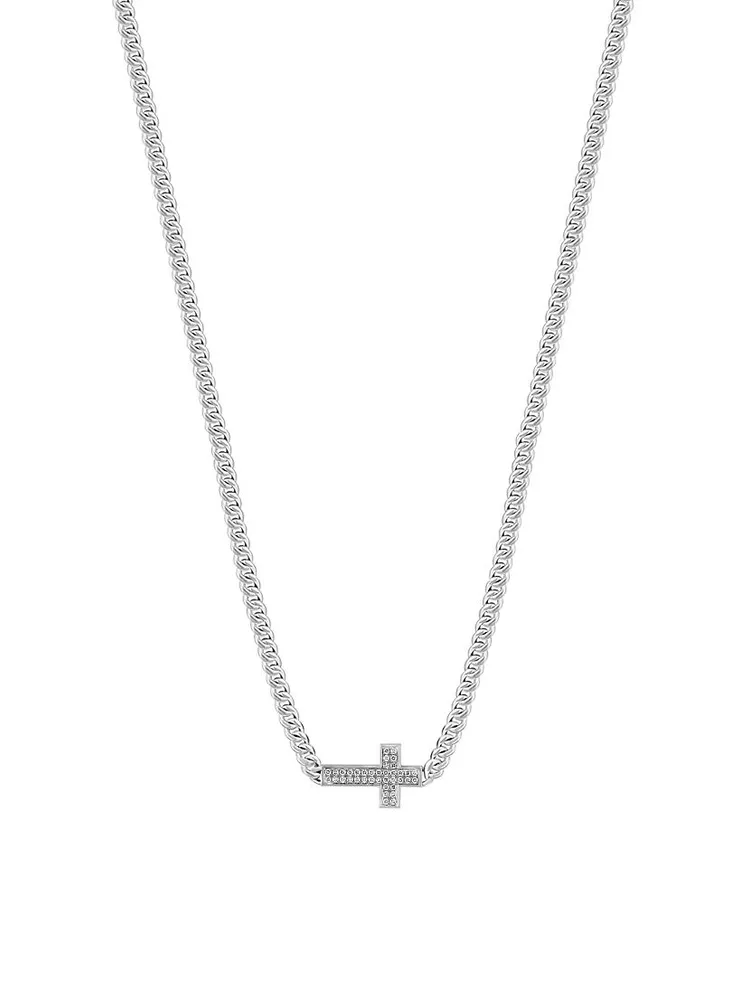 COLLECTION Diamond & 925 Sterling Silver Cross Necklace