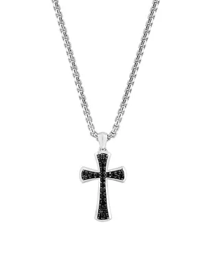 COLLECTION Sterling Silver & Black Sapphire Cross Pendant Necklace