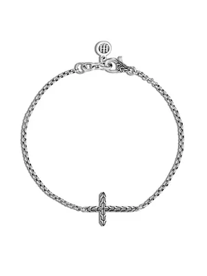 Classic Chain Sterling Silver Carved Cross Bracelet