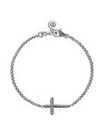 Classic Chain Sterling Silver Carved Cross Bracelet