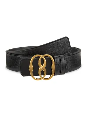 Emblem Grained Leather Belt