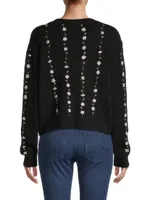 Cashmere Floral Embroidered Cable Crewneck Sweater