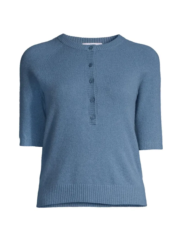 Short-Sleeve Cashmere Henley Sweater