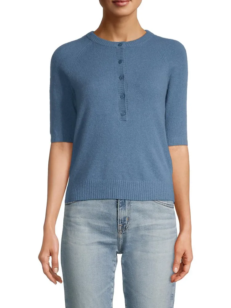 Short-Sleeve Cashmere Henley Sweater