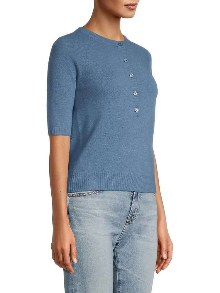 Short-Sleeve Cashmere Henley Sweater