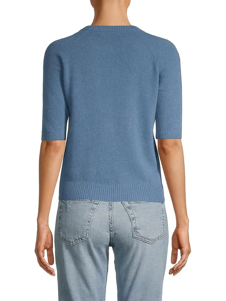 Short-Sleeve Cashmere Henley Sweater