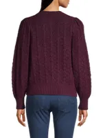 Plush Alpaca-Blend Pointelle Puff Sleeve Crewneck Sweater