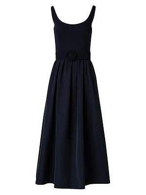 Cotton-Blend Belted Midi-Dress